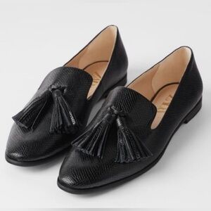 ZARA Black Embossed Tassel Loafers / Size 38